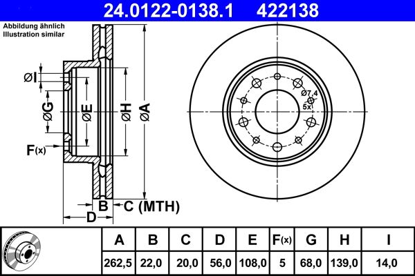ATE 24.0122-0138.1 Brake Disc