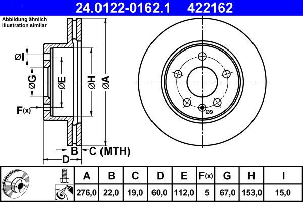 ATE 24.0122-0162.1 Brake Disc