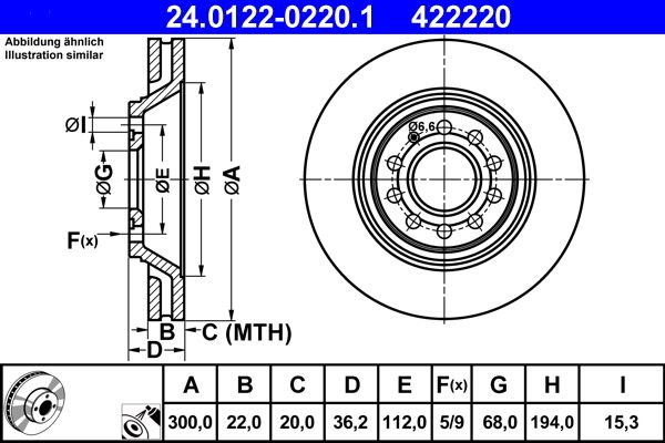 ATE 24.0122-0220.1 Brake Disc