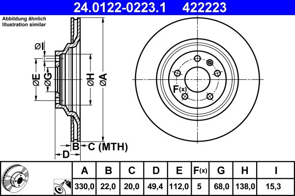 ATE 24.0122-0223.1 Brake Disc
