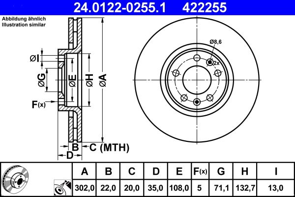 ATE 24.0122-0255.1 Brake Disc