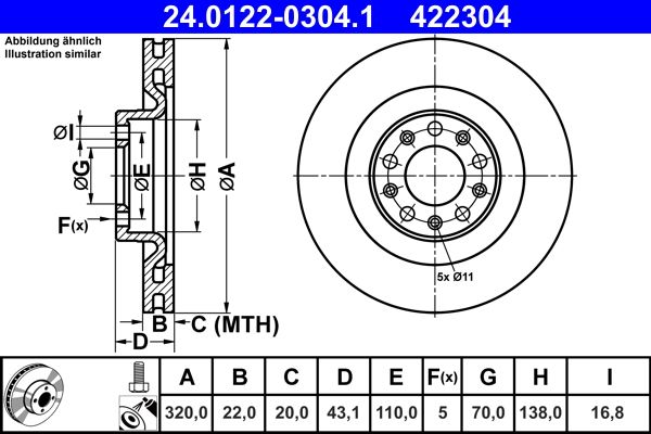 ATE 24.0122-0304.1 Brake Disc