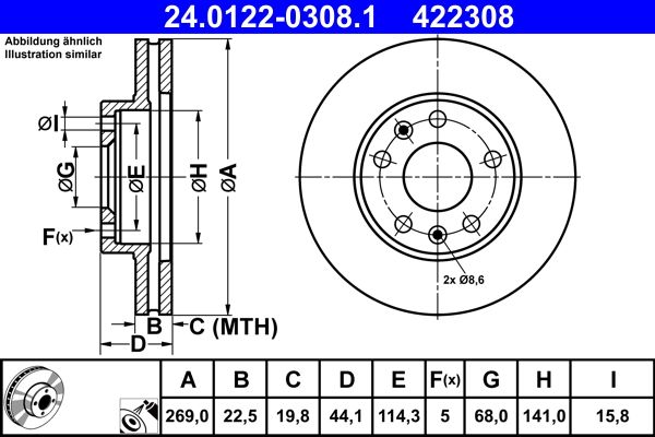 ATE 24.0122-0308.1 Brake Disc