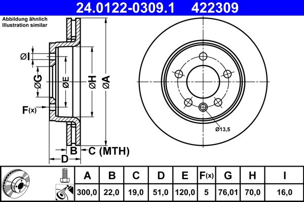 ATE 24.0122-0309.1 Brake Disc