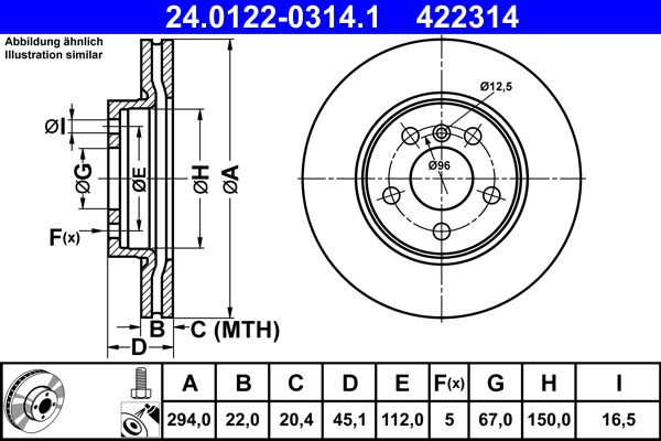 ATE 24.0122-0314.1 Brake Disc
