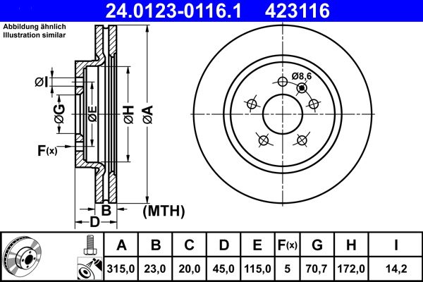 ATE 24.0123-0116.1 Brake Disc