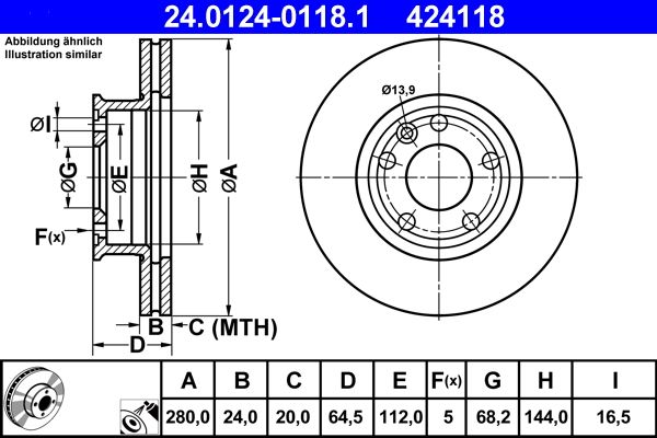ATE 24.0124-0118.1 Brake Disc