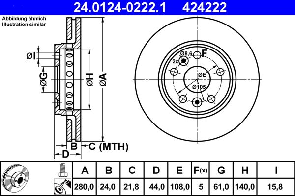 ATE 24.0124-0222.1 Brake Disc