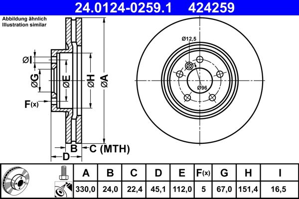 ATE 24.0124-0259.1 Brake Disc