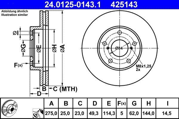 ATE 24.0125-0143.1 Brake Disc