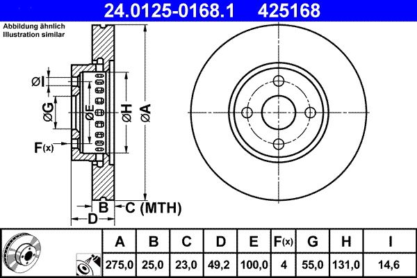 ATE 24.0125-0168.1 Brake Disc