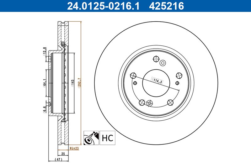 ATE 24.0125-0216.1 Brake Disc