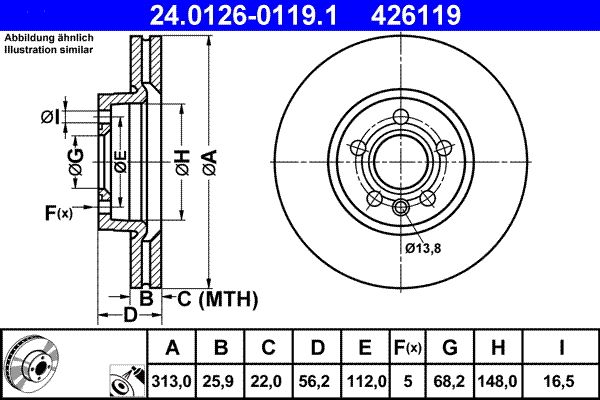 ATE 24.0126-0119.1 Brake Disc