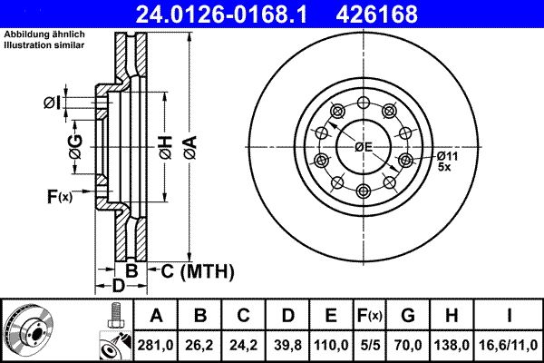 ATE 24.0126-0168.1 Brake Disc