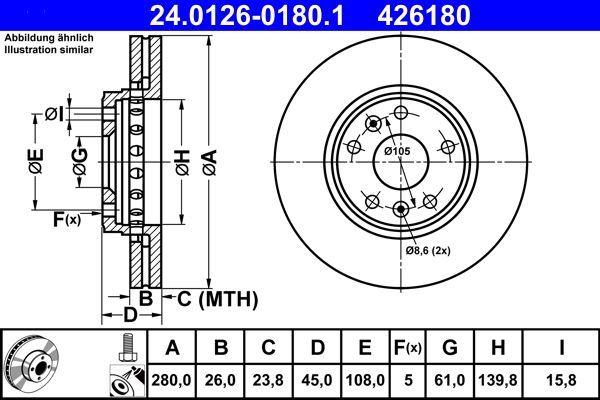 ATE 24.0126-0180.1 Brake Disc