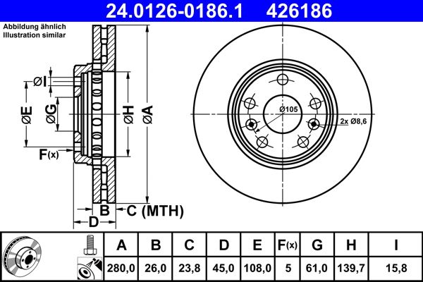ATE 24.0126-0186.1 Brake Disc