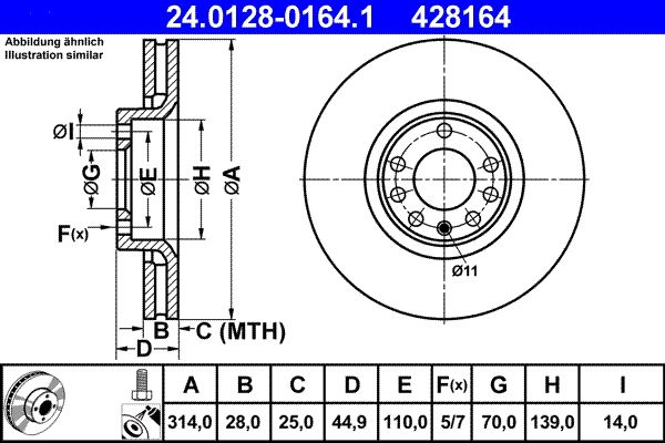 ATE 24.0128-0164.1 Brake Disc