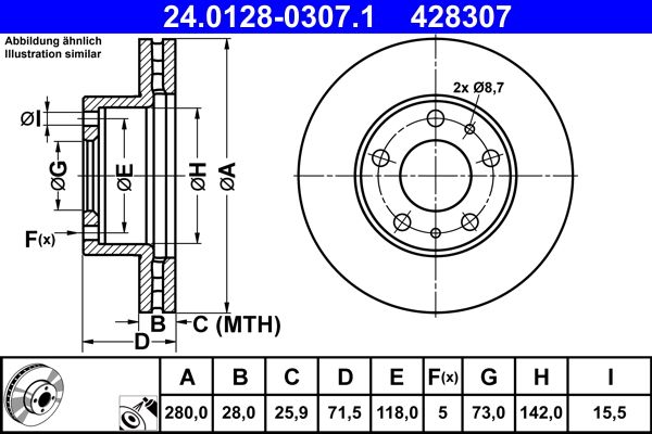 ATE 24.0128-0307.1 Brake Disc