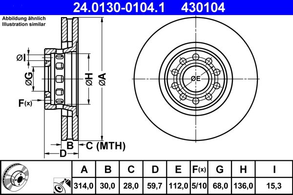 ATE 24.0130-0104.1 Brake Disc