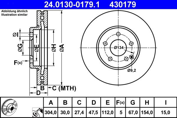 ATE 24.0130-0179.1 Brake Disc