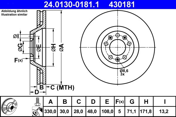 ATE 24.0130-0181.1 Brake Disc