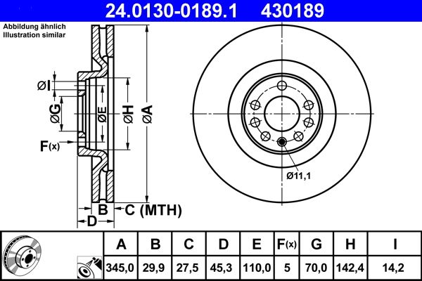 ATE 24.0130-0189.1 Brake Disc