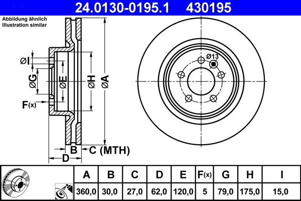 ATE 24.0130-0195.1 Brake Disc