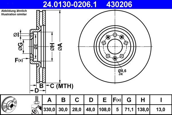 ATE 24.0130-0206.1 Brake Disc