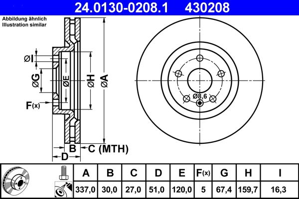 ATE 24.0130-0208.1 Brake Disc