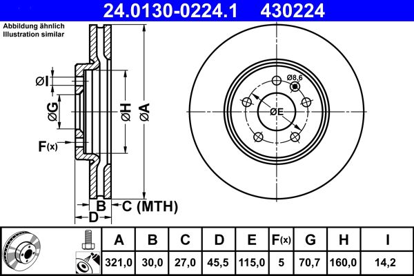 ATE 24.0130-0224.1 Brake Disc