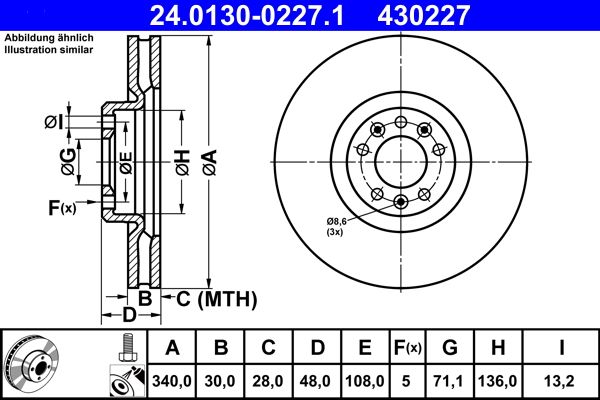 ATE 24.0130-0227.1 Brake Disc