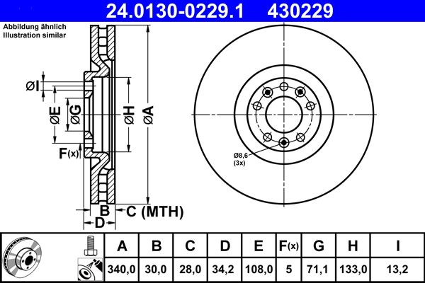 ATE 24.0130-0229.1 Brake Disc