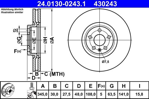 ATE 24.0130-0243.1 Brake Disc