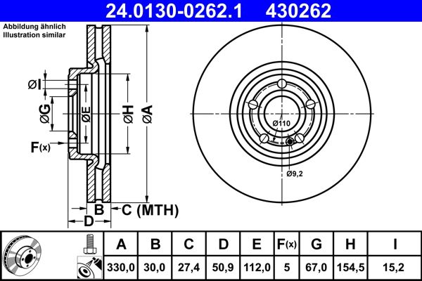 ATE 24.0130-0262.1 Brake Disc