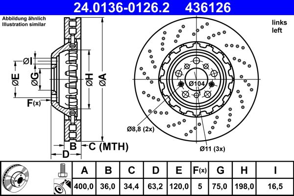 ATE 24.0136-0126.2 Brake Disc