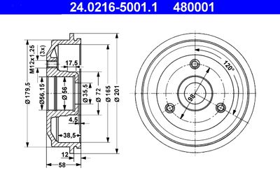 Brake Drum ATE 24.0216-5001.1