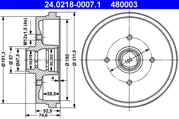 ATE 24.0218-0007.1 Brake Drum