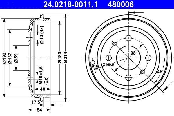 ATE 24.0218-0011.1 Brake Drum