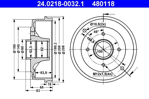 ATE 24.0218-0032.1 Brake Drum