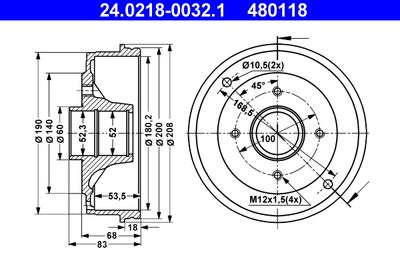Brake Drum ATE 24.0218-0032.1