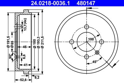 Brake Drum ATE 24.0218-0036.1
