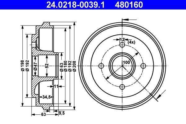 ATE 24.0218-0039.1 Brake Drum