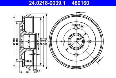 Brake Drum ATE 24.0218-0039.1