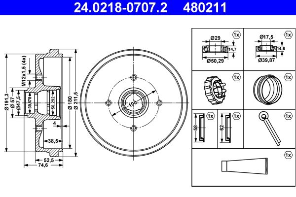 ATE 24.0218-0707.2 Brake Drum