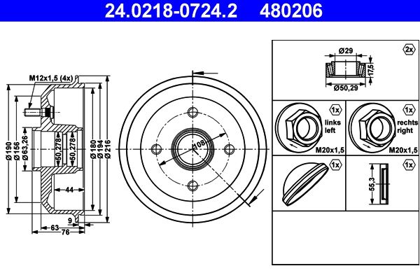 ATE 24.0218-0724.2 Brake Drum