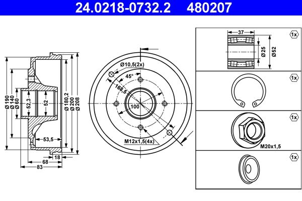 ATE 24.0218-0732.2 Brake Drum