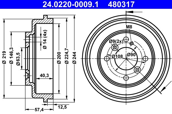 ATE 24.0220-0009.1 Brake Drum