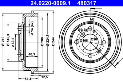 Brake Drum ATE 24.0220-0009.1