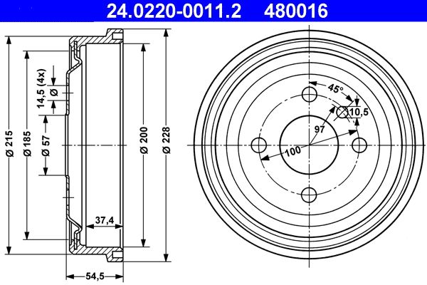 ATE 24.0220-0011.2 Brake Drum