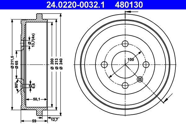 ATE 24.0220-0032.1 Brake Drum